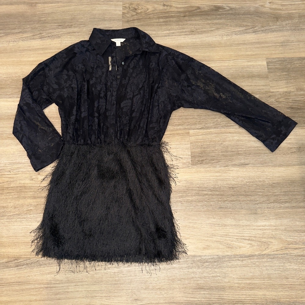 Maeve Anthropologie Fringe Twofer Mini Shirtdress Black Lace S NEW